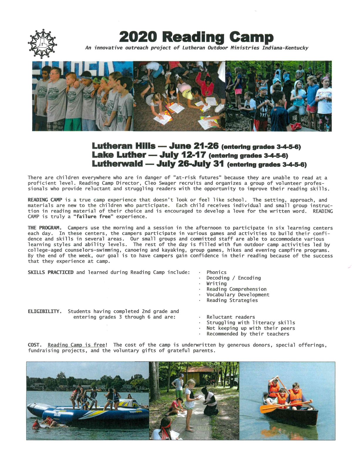Reading Camp 2020 flyer